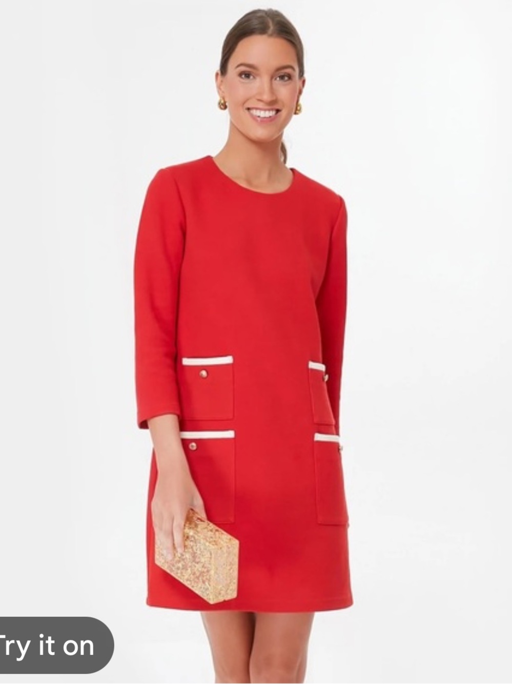 EUC Tuckernuck Francoise mod Red Shift Mini Dress with White-Trim Pockets
